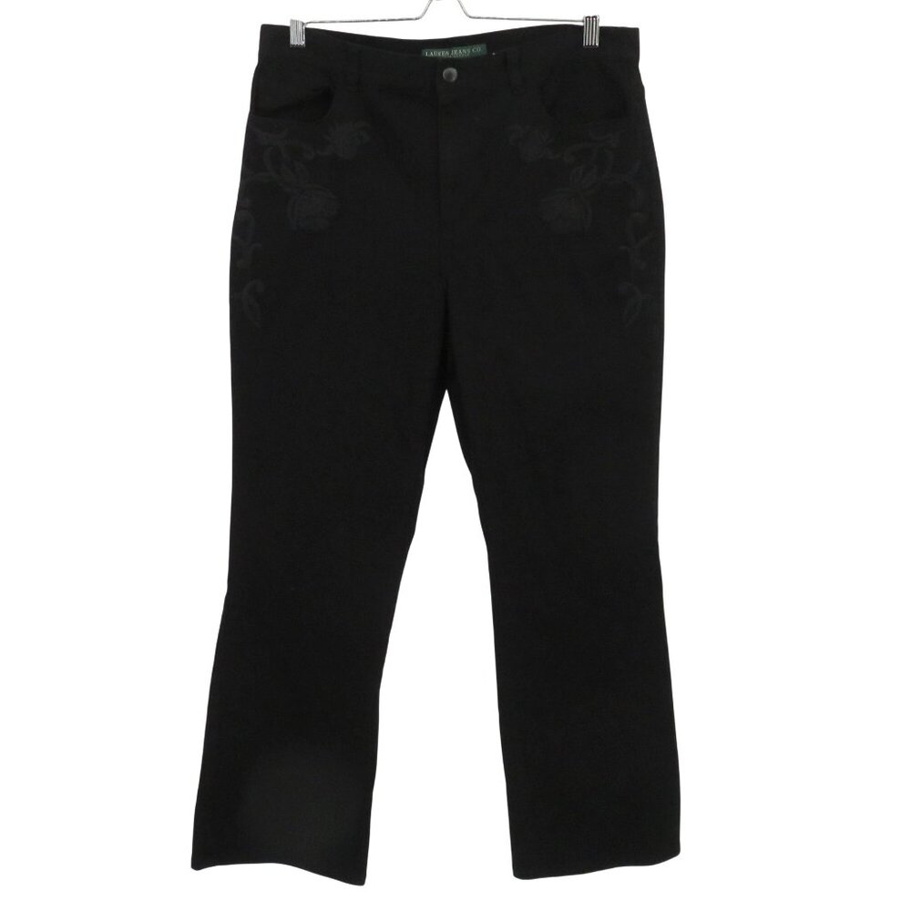 Lauren Jeans Co Ralph Lauren Women 14 Black Embroidered Flower Floral Denim